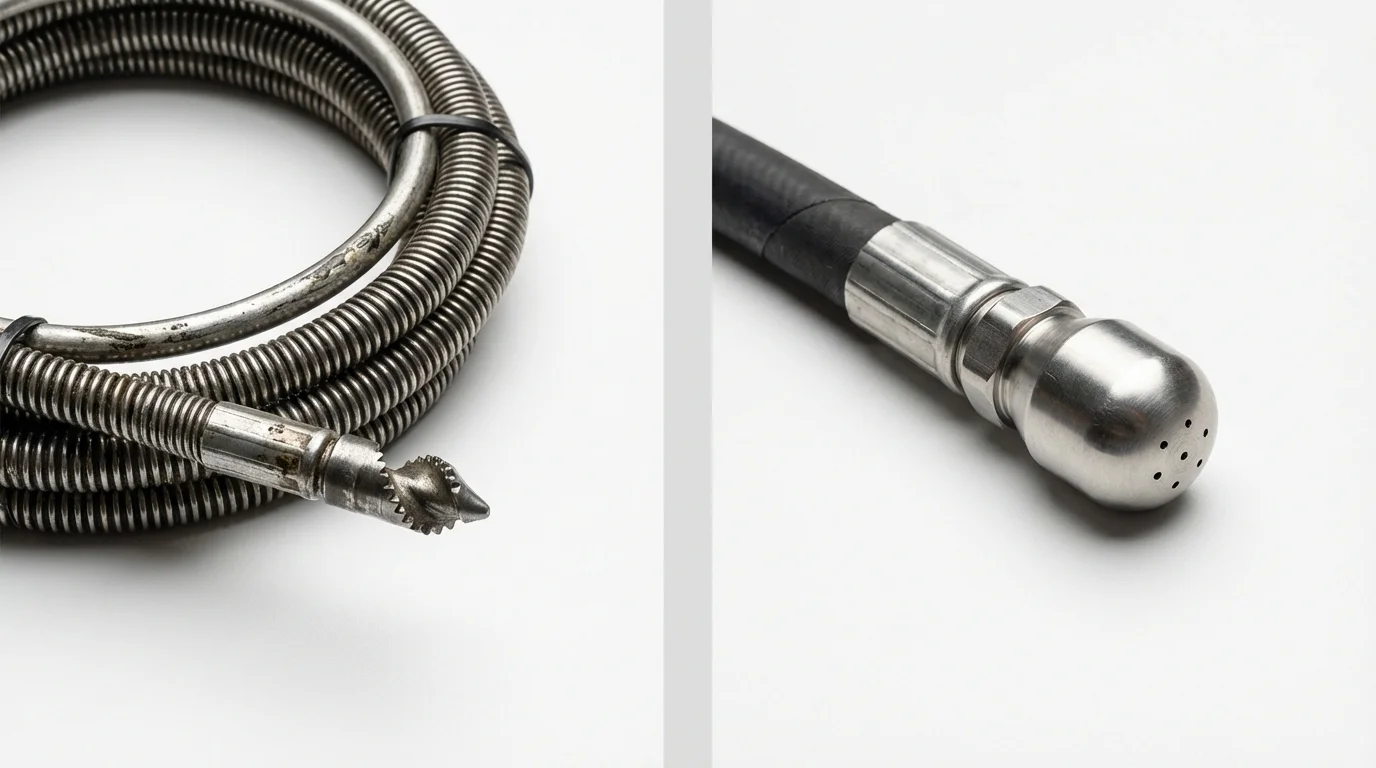 Drain snake cable and hydro jetting nozzle used for drain cleaning in Lonaconing, MD