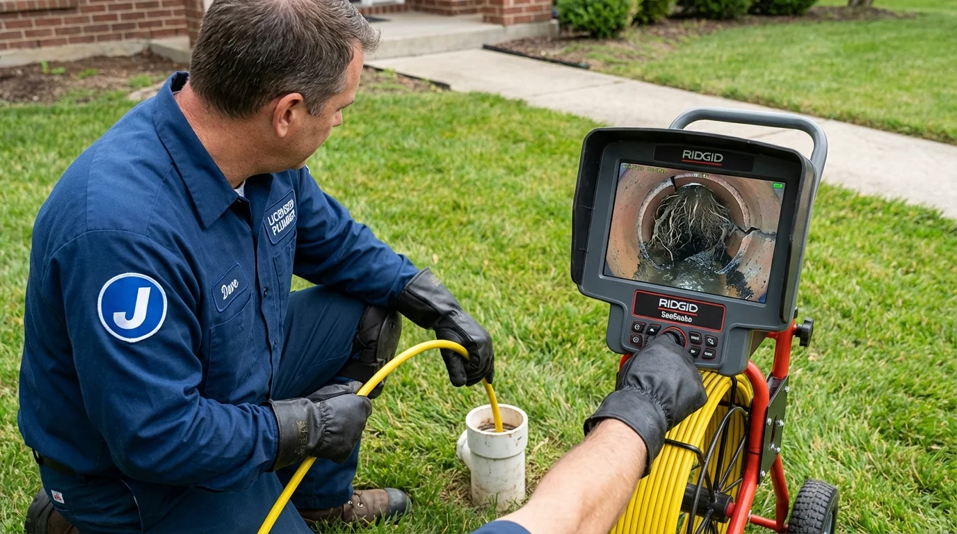 Sewer camera inspection being performed by Johns Plumbing LLC in Lonaconing