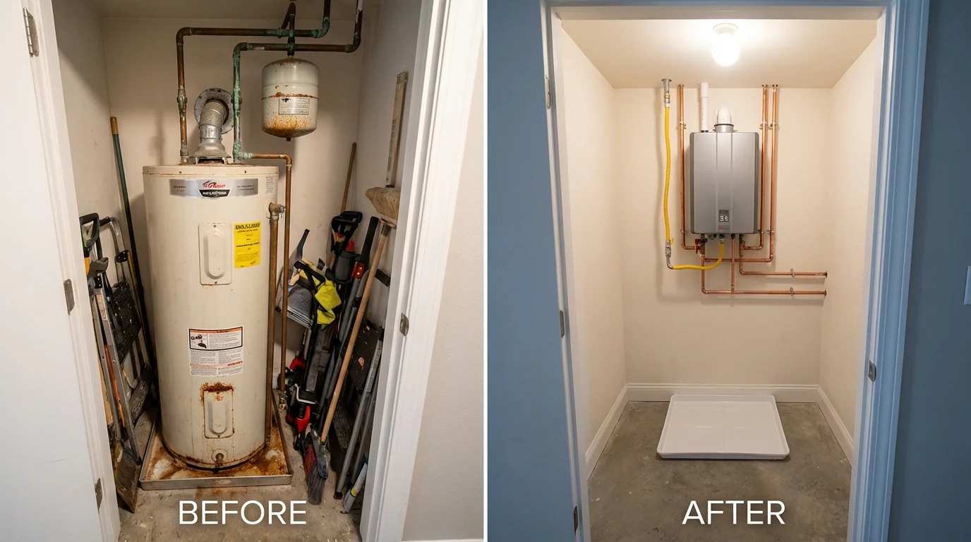 Tank water heater versus wall-mounted tankless unit comparison for Lonaconing, MD homeowners