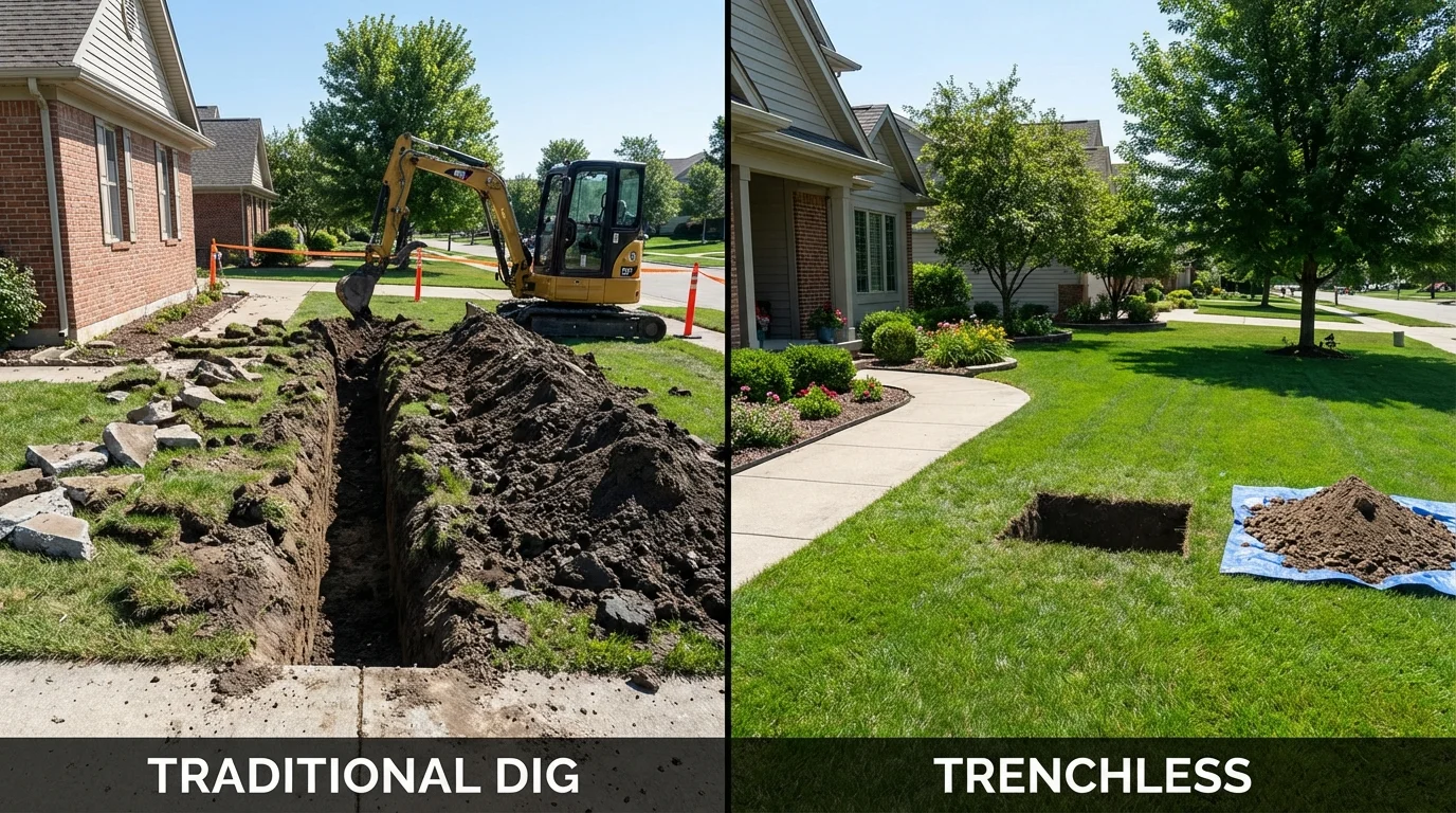 Trenchless sewer repair with minimal yard damage versus traditional excavation in Lonaconing, MD
